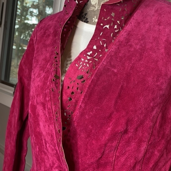 Carlos Falchi Sz M Raspberry Pink Suede Jacket Coat - Picture 6 of 14
